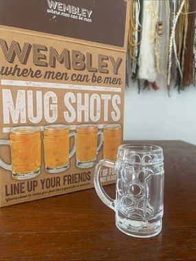 Wembley Clear Glass Mug Shot Mini Beer Mugs set of 4 new